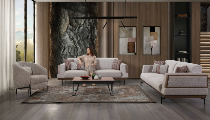 Taupe bankstel 3+3+1 zits woonkamerset salontafel Moderne bankstellen