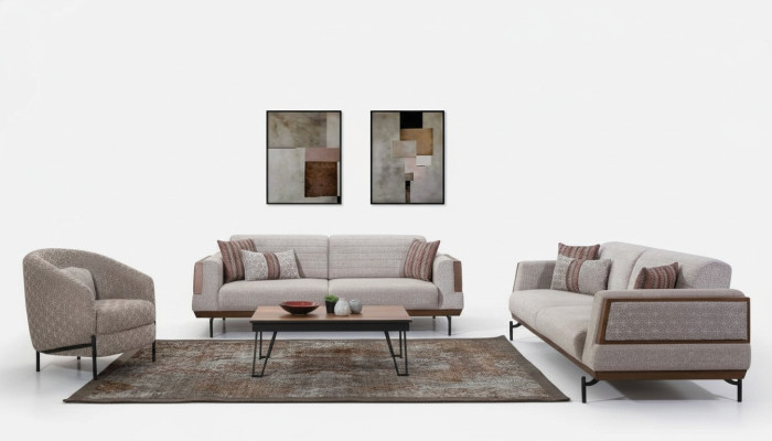 Taupe bankstel 3+3+1 zits woonkamerset salontafel Moderne bankstellen