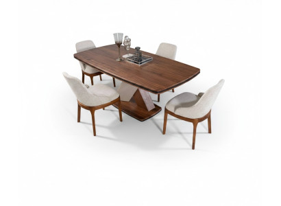 Bruingrijze eetkamerset Luxe eettafel 4x stoelen Eetgroep Set