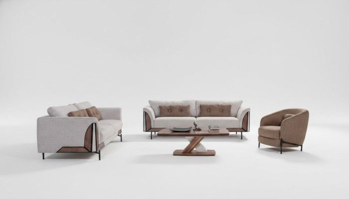 Bruin-grijze bankstel 3+3+1 salontafel Compleet woonkamerset