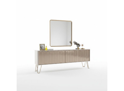 Luxe dressoir met spiegel stijlvol beige ladekast Modern meubeldesign set Nieuw