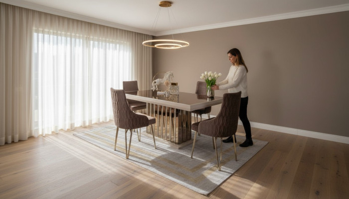 Luxe eetkamerset Eettafel 4x stoelen Metalen stoel Textiel Eetgroep Garnituur