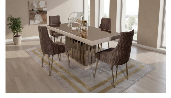 Luxe eetkamerset Eettafel 4x stoelen Metalen stoel Textiel Eetgroep Garnituur