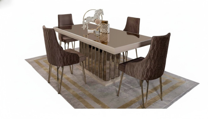 Luxe eetkamerset Eettafel 4x stoelen Metalen stoel Textiel Eetgroep Garnituur