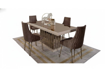 Luxe eetkamerset Eettafel 4x stoelen Metalen stoel Textiel Eetgroep Garnituur