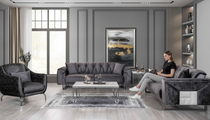 Bankstel 3+3+1 zits salontafel Bijzettafel Modern Zwart Volledig nieuw