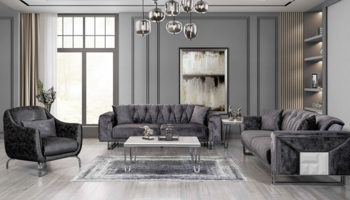 Bankstel 3+3+1 zits salontafel Bijzettafel Modern Zwart Volledig nieuw