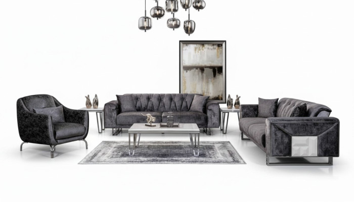 Bankstel 3+3+1 zits salontafel Bijzettafel Modern Zwart Volledig nieuw