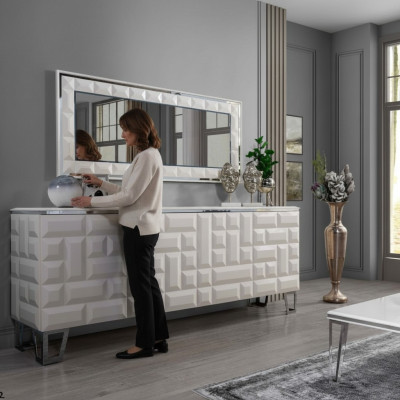 Witte luxe commode Ontwerper Rechthoekige spiegel Modern dressoir