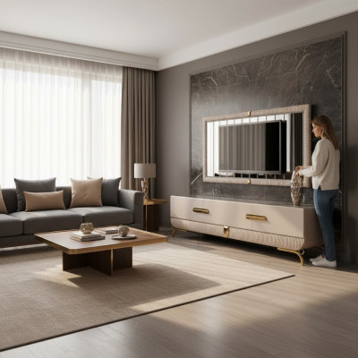 Woonwand wand hout moderne stijl plank woonkamer meubels kast RTV met tv-frame