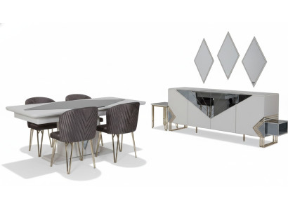 Luxe eetkamer set ontwerper eettafel x4 stoelen dressoir spiegel