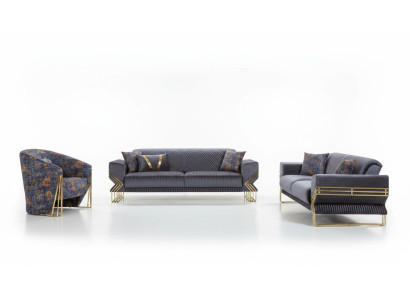 Hemelsblauwe woonkamerset Designer 3-zits Luxueuze fauteuil Salontafel