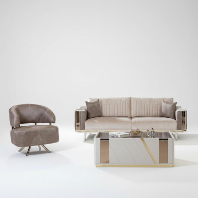 Moderne woonkamerset ontwerper Beige driezitsbank salontafel