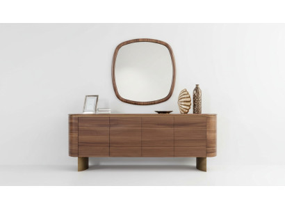 Moderne bruine ladekast 4-deurs dressoirdesigner dressoir spiegel.