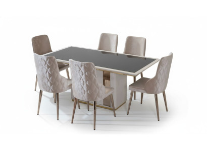 Exclusieve eetkamerset Luxe glazen tafel Designerstoelen 7-delig