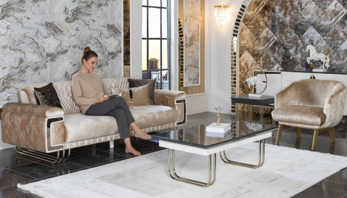 Woonkamer Moderne bankstel Driepersoons bank Fauteuil Salontafel