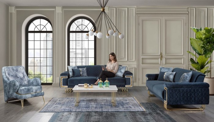 Moderne roestvrijstalen bankstel salontafel fauteuil gestoffeerde meubelset van 4 stuks