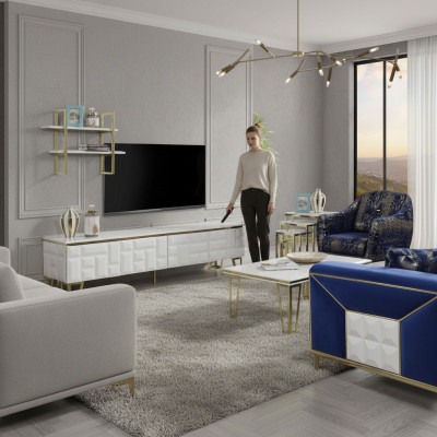 Stijlvolle wandmeubelset Designer roestvrijstalen plank Moderne tv-kast