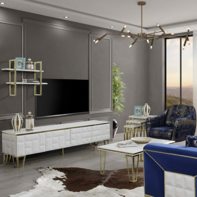 Stijlvolle wandmeubelset Designer roestvrijstalen plank Moderne tv-kast