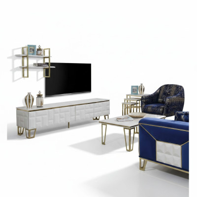 Stijlvolle wandmeubelset Designer roestvrijstalen plank Moderne tv-kast