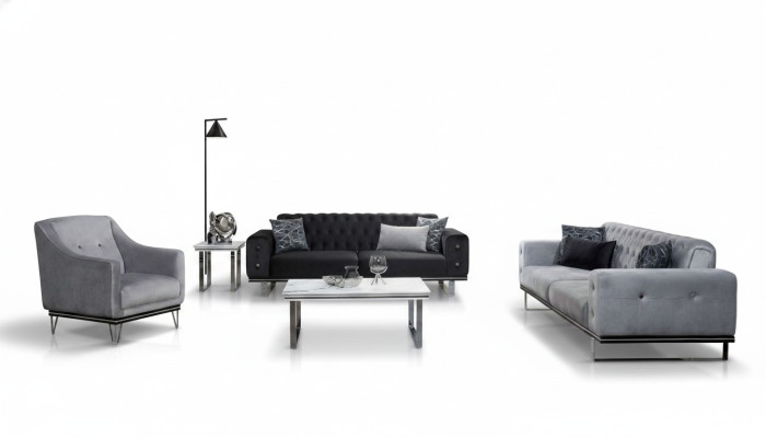 Zwart-Grijze Chesterfield Banken Set Moderne Banken Bijzettafel
