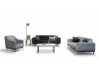 Zwart-Grijze Chesterfield Banken Set Moderne Banken Bijzettafel
