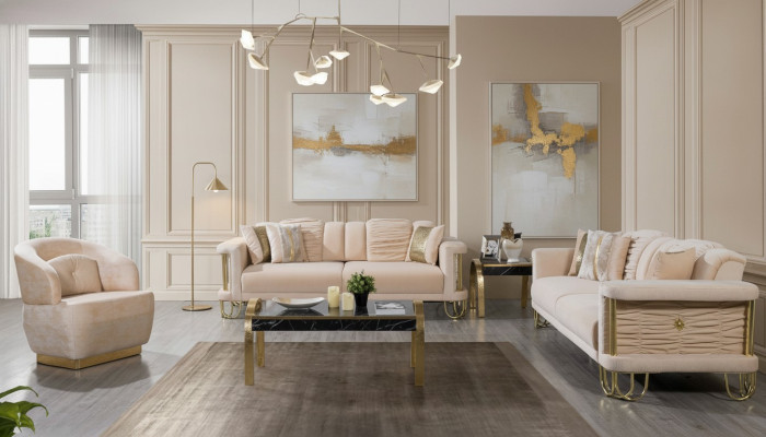 Woonkamer Beige bankstel Driezitsbank Designer fauteuil groep