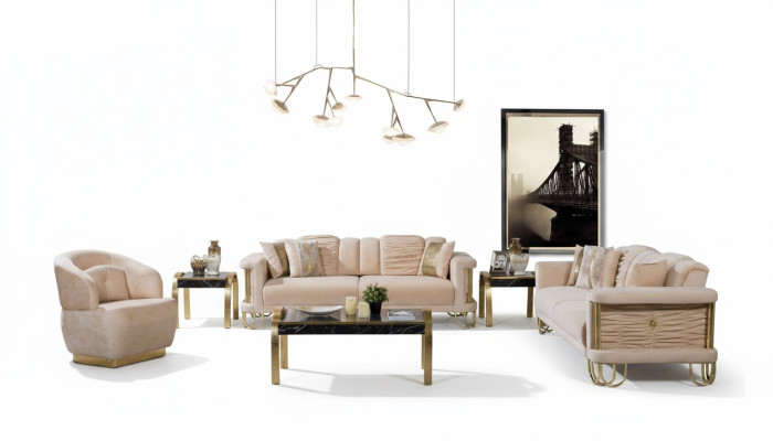 Woonkamer Beige bankstel Driezitsbank Designer fauteuil groep