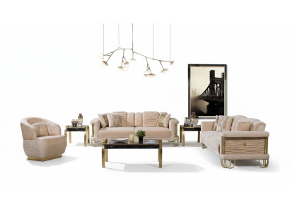 Woonkamer Beige bankstel Driezitsbank Designer fauteuil groep