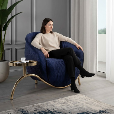 Blauwe Relax Fauteuil Designer Eenpersoons Bijzettafel Luxe Ontwerp