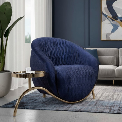 Blauwe Relax Fauteuil Designer Eenpersoons Bijzettafel Luxe Ontwerp