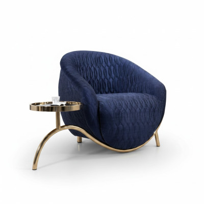 Blauwe Relax Fauteuil Designer Eenpersoons Bijzettafel Luxe Ontwerp