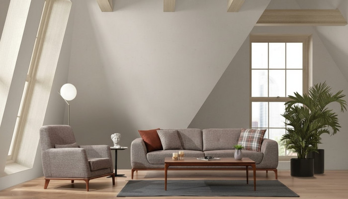 Luxe bankstel Bank 3-zits Fauteuil Stof Modern Grijs Modern Set nieuw