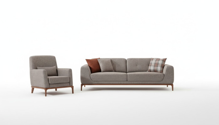 Luxe bankstel Bank 3-zits Fauteuil Stof Modern Grijs Modern Set nieuw
