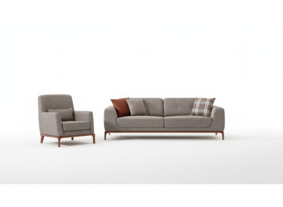 Luxe bankstel Bank 3-zits Fauteuil Stof Modern Grijs Modern Set nieuw