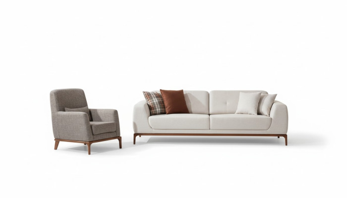 Luxe Wit Sofaset Bank 3-Zits Bank Stoel Stof Modern Modern Set nieuw