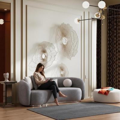 Moderne Design Grijze Bank Bank 4-zits Bekleed Bank Meubel Voetenbank Nieuw
