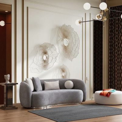 Moderne Design Grijze Bank Bank 4-zits Bekleed Bank Meubel Voetenbank Nieuw