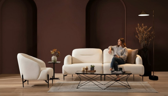 Witte woonkamer designbankstel 3-zits gestoffeerde fauteuil 2-delig set nieuw
