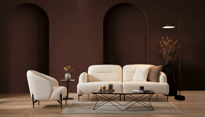 Witte woonkamer designbankstel 3-zits gestoffeerde fauteuil 2-delig set nieuw