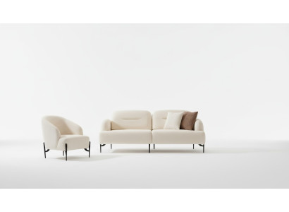 Witte woonkamer designbankstel 3-zits gestoffeerde fauteuil 2-delig set nieuw