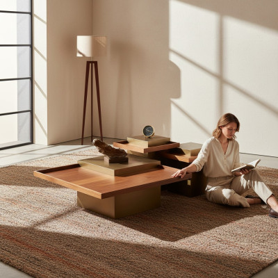 Moderne bruine salontafel set voor woonkamer houten koffietafel luxe set