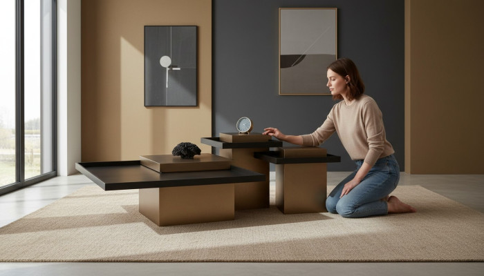 Modern salontafelset woonkamer luxe meubels 3 houten bijzettafels