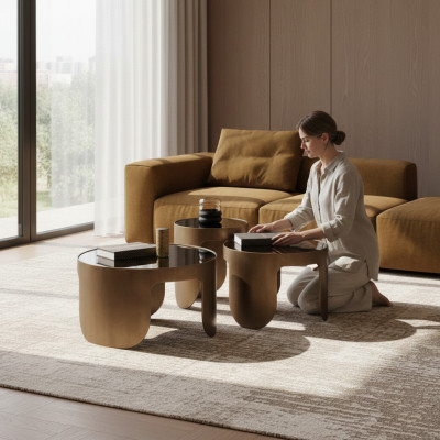 Luxe salontafelset van ontwerper met 3 koffietafels ronde tafelset.