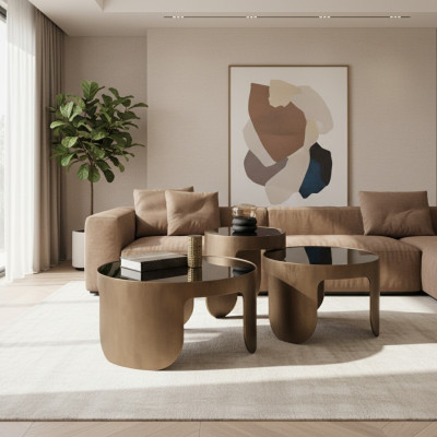 Luxe salontafelset van ontwerper met 3 koffietafels ronde tafelset.
