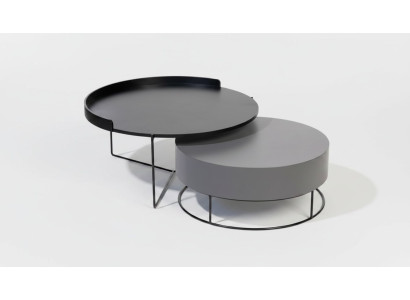 Ronde set 2x salontafel grijs bijzettafel woonkamertafels