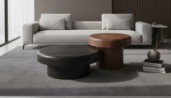 Ontwerper Ronde Tafel Set Bruin-Zwarte Salontafel Woonkamertafel Nieuw