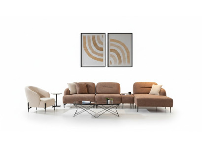 Bruin-Beige woonkamer zithoek hoekbank woonlandschap fauteuil 2-delig