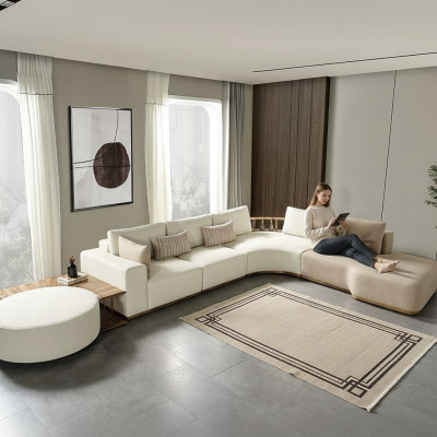 Witte hoekbank Moderne woonkamer meubels Designer bankstel Stoffen bankstel 2-delig