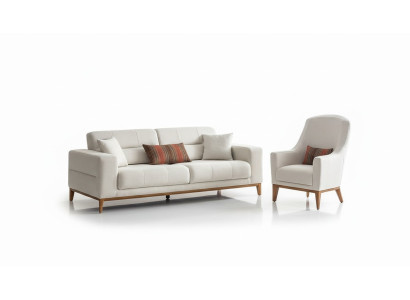 Witte exclusieve woonkamer textiel set 3-zits luxe fauteuil 2-delig